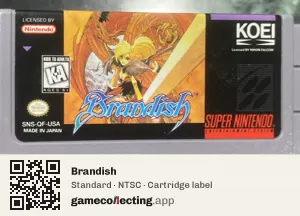 Brandish Super Nintendo Entertainment System, NTSC cartridge label