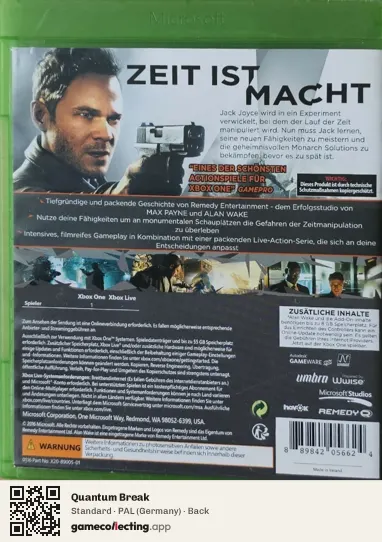 Quantum Break Xbox One, Germany box back