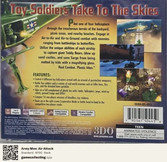 Army Men: Air Attack PlayStation, NTSC box back