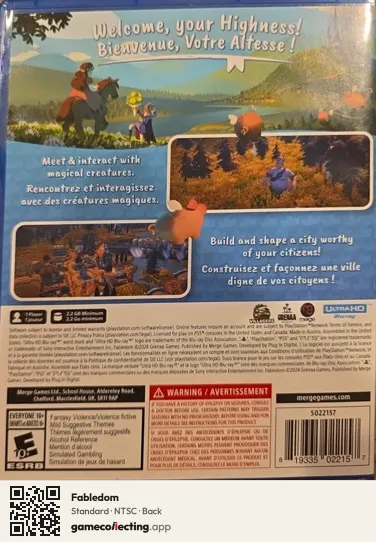 Fabledom PlayStation 5, NTSC box back