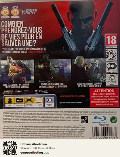 Hitman: Absolution PlayStation 3, France box back
