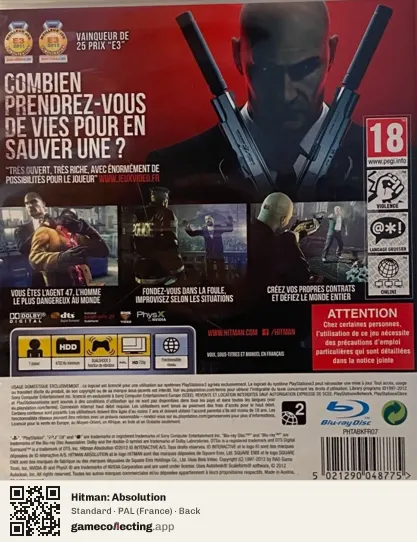 Hitman: Absolution PlayStation 3, France box back