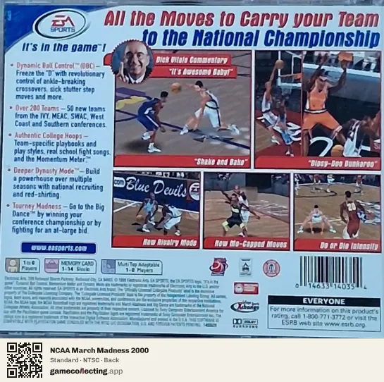 NCAA March Madness 2000 PlayStation, NTSC box back
