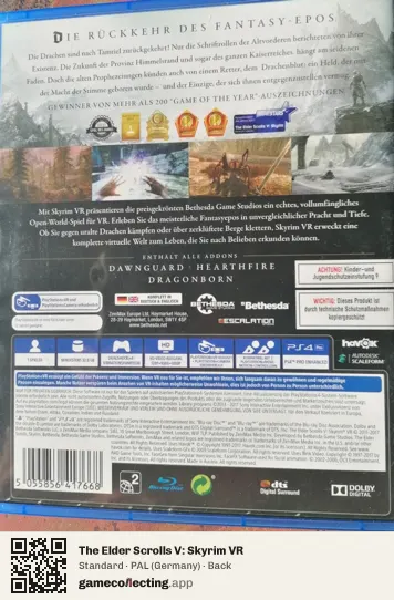 The Elder Scrolls V: Skyrim VR PlayStation 4, Germany box back