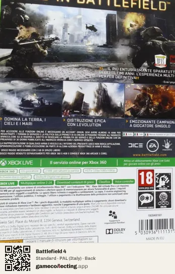 Battlefield 4 Xbox 360, Italy box back