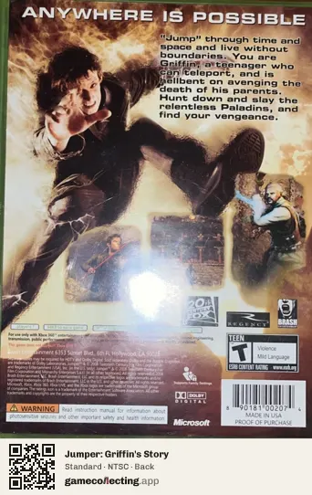 Jumper: Griffin's Story Xbox 360, NTSC box back