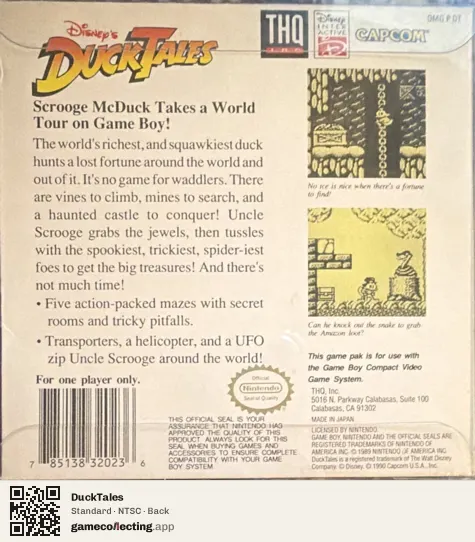 DuckTales Game Boy, NTSC box back