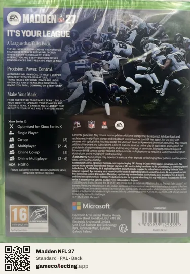 Madden NFL 27 Xbox Series X, PAL box back
