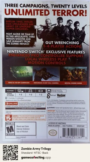 Zombie Army Trilogy Nintendo Switch, NTSC box back