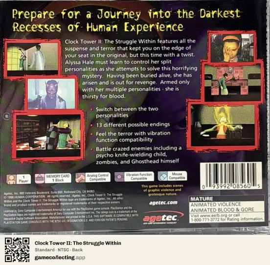 Clock Tower II: The Struggle Within PlayStation, NTSC box back