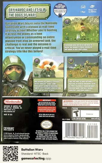 Battalion Wars Nintendo GameCube, NTSC box back