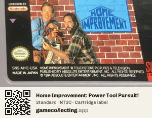 Home Improvement: Power Tool Pursuit! Super Nintendo Entertainment System, NTSC cartridge label