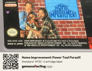 Home Improvement: Power Tool Pursuit! Super Nintendo Entertainment System, NTSC cartridge label