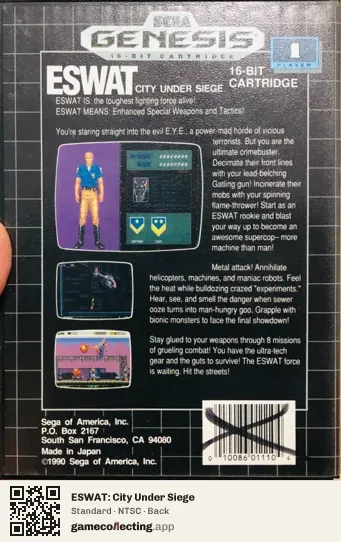 ESWAT: City Under Siege Sega Mega Drive / Genesis, NTSC box back