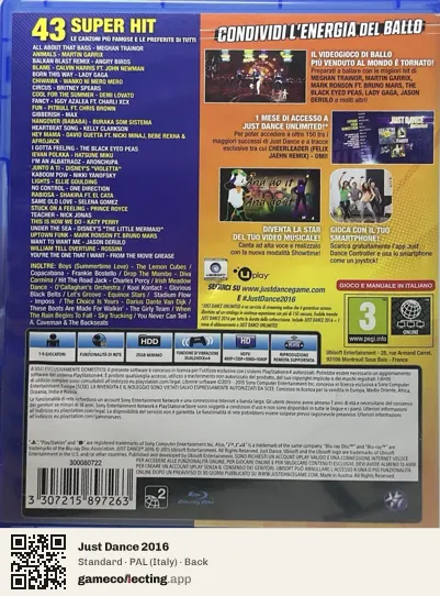 Just Dance 2016 PlayStation 4, Italy box back