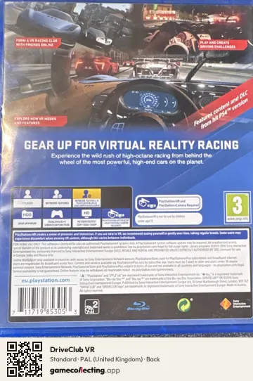 DriveClub VR PlayStation 4, United Kingdom box back