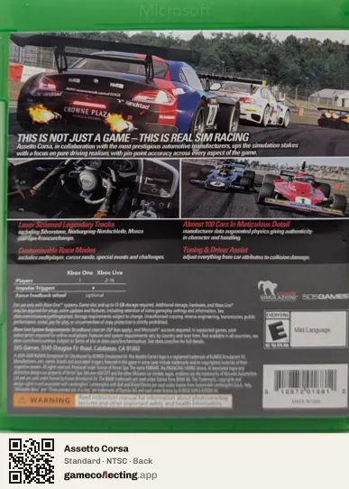 Assetto Corsa Xbox One, NTSC box back