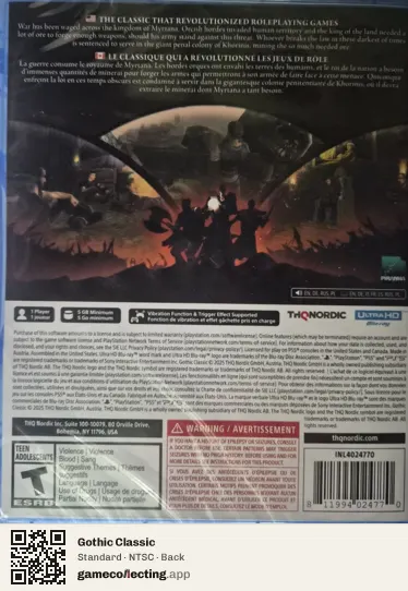 Gothic Classic PlayStation 5, NTSC box back