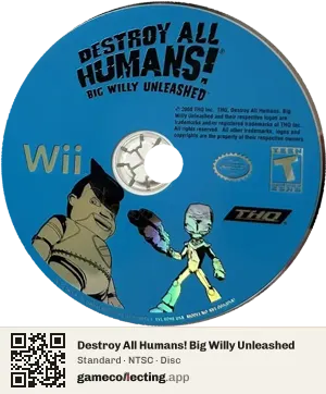Destroy All Humans! Big Willy Unleashed Nintendo Wii, NTSC disc