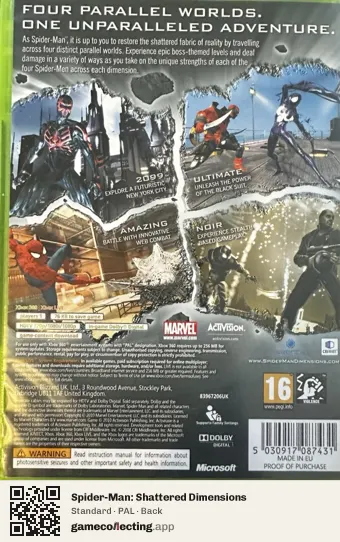 Spider-Man: Shattered Dimensions Xbox 360, PAL box back