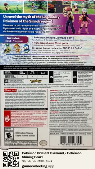 Pokémon Brilliant Diamond / Pokémon Shining Pearl Nintendo Switch, NTSC box back