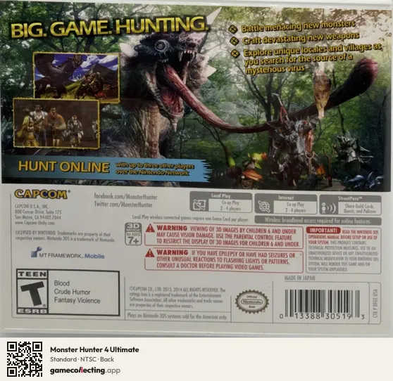 Monster Hunter 4 Ultimate Nintendo 3DS, NTSC box back