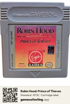 Robin Hood: Prince of Thieves Game Boy, NTSC cartridge label