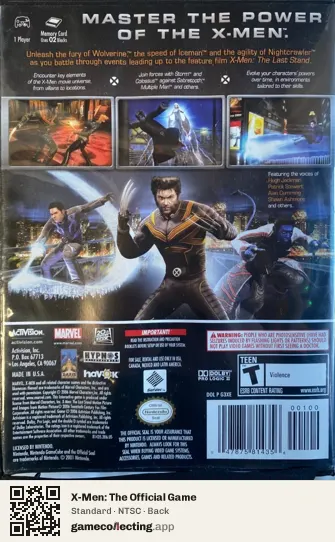 X-Men: The Official Game Nintendo GameCube, NTSC box back