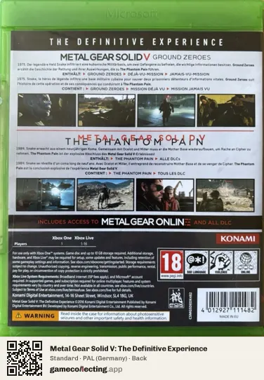 Metal Gear Solid V: The Definitive Experience Xbox One, Germany box back