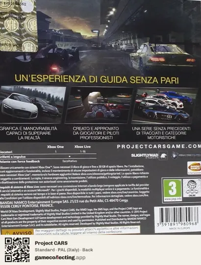 Project CARS Xbox One, Italy box back