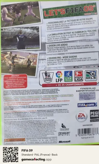 FIFA 09 Xbox 360, France box back
