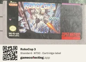 RoboCop 3 Super Nintendo Entertainment System, NTSC cartridge label