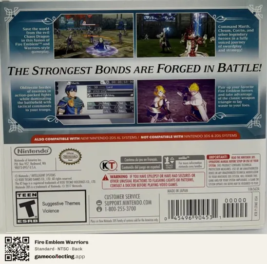 Fire Emblem Warriors Nintendo 3DS, NTSC box back
