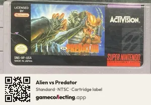 Alien vs Predator Super Nintendo Entertainment System, NTSC cartridge label