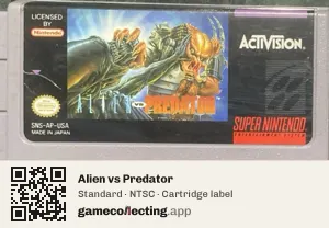 Alien vs Predator Super Nintendo Entertainment System, NTSC cartridge label