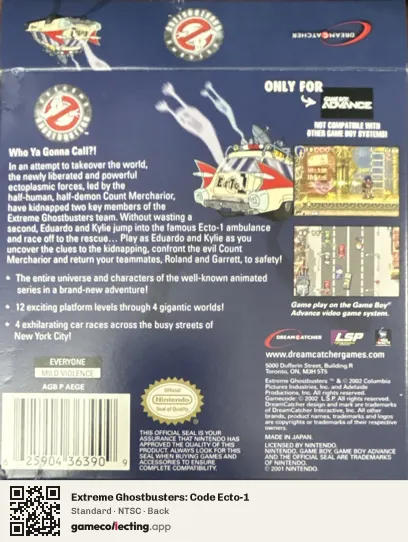 Extreme Ghostbusters: Code Ecto-1 Game Boy Advance, NTSC box back