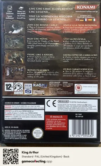 King Arthur Nintendo GameCube, United Kingdom box back