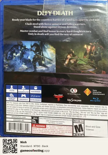 Nioh PlayStation 4, NTSC box back
