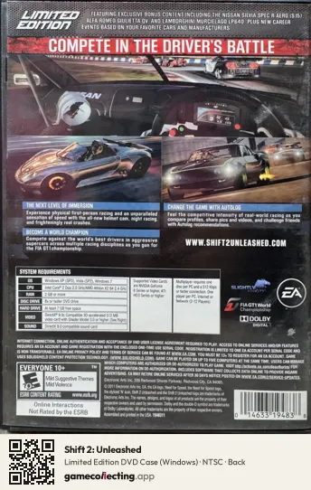 Shift 2: Unleashed Computer, NTSC box back