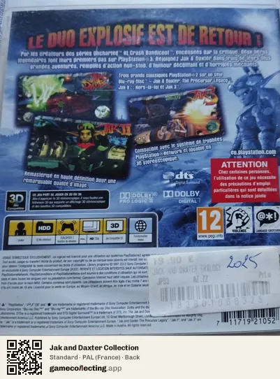 Jak and Daxter Collection PlayStation 3, France box back