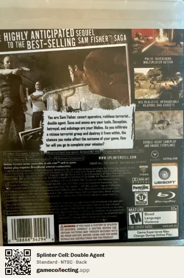Splinter Cell: Double Agent PlayStation 3, NTSC box back