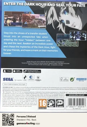 Persona 3 Reload PlayStation 5, PAL box back