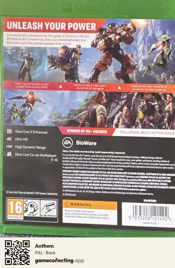 Anthem Xbox One, PAL box back