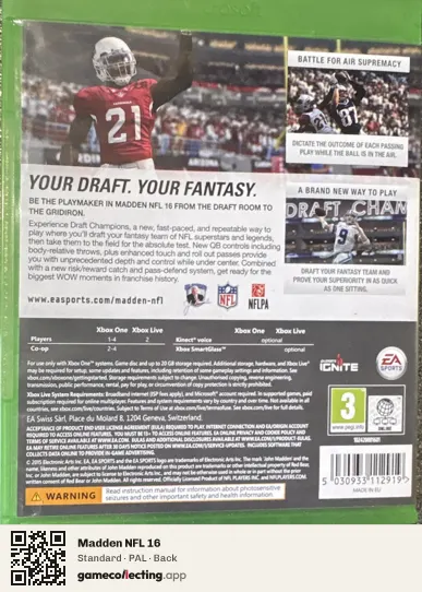 Madden NFL 16 Xbox One, PAL box back