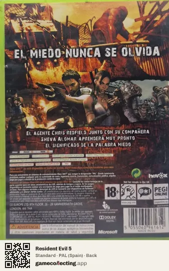 Resident Evil 5 Xbox 360, Spain box back
