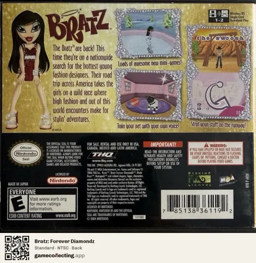 Bratz: Forever Diamondz Nintendo DS, NTSC box back