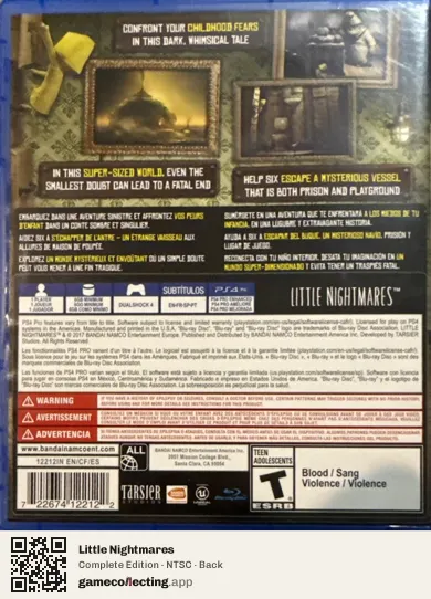 Little Nightmares PlayStation 4, NTSC box back