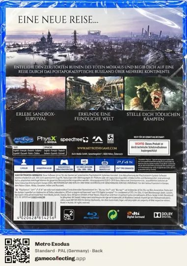 Metro Exodus PlayStation 4, Germany box back