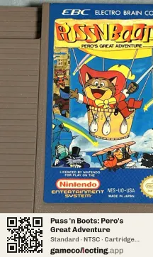 Puss 'n Boots: Pero's Great Adventure Nintendo Entertainment System, NTSC cartridge label