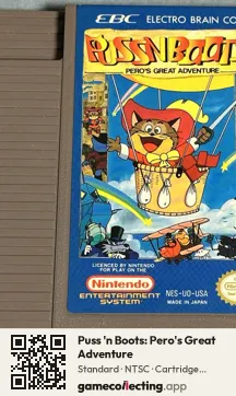 Puss 'n Boots: Pero's Great Adventure Nintendo Entertainment System, NTSC cartridge label